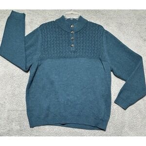 Tommy Bahama Sweater Mens 2XLB Teal 1/4 Zip Pullover Chunky Knit Cotton Blend